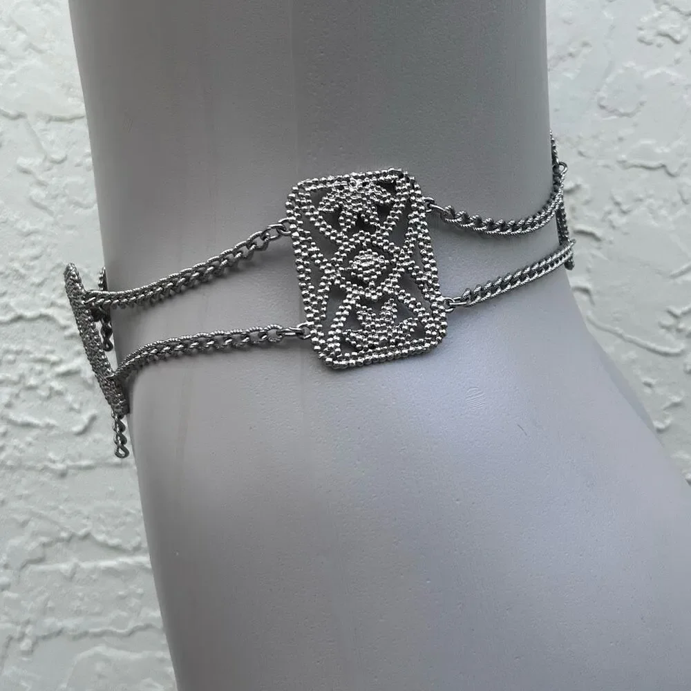 Vintage Stamped Steel Panel And Chain Fashion Belt Women's 30